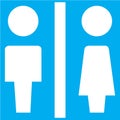 Blue and white vector graphic of a map symbol for a public toilet. It shows outlines of a man and woman on a blue background Royalty Free Stock Photo