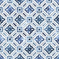 Blue and white watercolor pattern. Ornament in moroccan style hand-drawn. Vector illustration