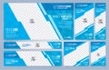 Blue and White Web banners templates, standard sizes with space for photo Royalty Free Stock Photo