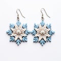 Blue And White Wood Snowflake Earrings - Emila Medkov Style