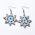 Wooden Snowflake Dangle Earrings - Blue And White Wood Jewelry