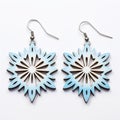 Blue And White Wooden Snowflake Earrings - Light Blue Star Design