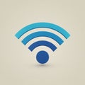Blue Wi-Fi signal icon on a light beige background. The symbol consists of three curved
