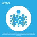 Blue Wicker fence of thin rods with old clay jars icon isolated on blue background. White circle button. Vector