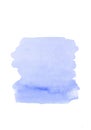 Blue wide watercolor brushstroke backdrop. Hand drawn water strokes, paper texture, isolated spot on white background. Wet brush Royalty Free Stock Photo