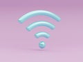 Blue wifi sign icon on purple background for wireless network symbol by 3d rendering technique Royalty Free Stock Photo