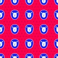 Blue Wild lion icon isolated seamless pattern on red background. Vector Royalty Free Stock Photo