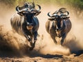 Blue Wildebeest Chase Royalty Free Stock Photo