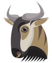 Blue wildebeest portrait made in unique simple cartoon style. Head of wildebeest. Isolated icon for your design