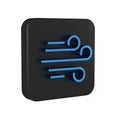 Blue Wind icon isolated on transparent background. Windy weather. Black square button.