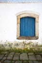 Blue window over walkway