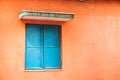 Blue window on the pink wall with space Royalty Free Stock Photo