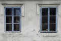 Blue windows on old house