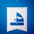 Blue Windsurfing icon isolated on blue background. White pennant template. Vector