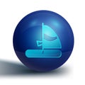 Blue Windsurfing icon isolated on white background. Blue circle button. Vector