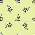 Blue Wine bottle icon isolated seamless pattern on yellow background. Age limit for alcohol. Vector Royalty Free Stock Photo