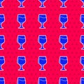 Blue Wine glass icon isolated seamless pattern on red background. Wineglass sign. Vector Royalty Free Stock Photo