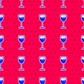 Blue Wine glass icon isolated seamless pattern on red background. Wineglass sign. Vector Royalty Free Stock Photo