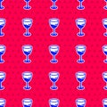 Blue Wine glass icon isolated seamless pattern on red background. Wineglass sign. Vector Royalty Free Stock Photo