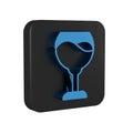 Blue Wine glass icon isolated on transparent background. Wineglass sign. Black square button. Royalty Free Stock Photo