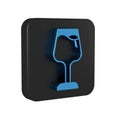 Blue Wine glass icon isolated on transparent background. Wineglass sign. Black square button. Royalty Free Stock Photo