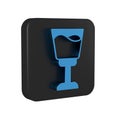 Blue Wine glass icon isolated on transparent background. Wineglass sign. Black square button. Royalty Free Stock Photo