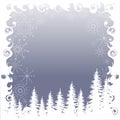Blue winter background with white snowfall and shapes fir forest, design elements, vector Royalty Free Stock Photo