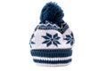 Blue winter bobble ski hat snowflake pattern one isolated Royalty Free Stock Photo