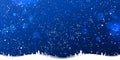 Blue winter Christmas background with landscape, snowflakes, light, stars. Royalty Free Stock Photo