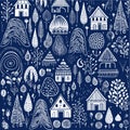 Blue winter colour doodle seamless patterns. Vector illustration design