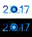 Blue winter composition of number. Merry Christmas and New Year 2017 with holiday clock, snowflakes, decorative design