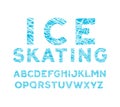 blue winter font. alphabet with cross-hatched letters like traces of skates on the ice.