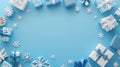 Blue Winter Gift Frame, Festive Background, Snowflake Design Winter Gift, Holiday Decor Royalty Free Stock Photo