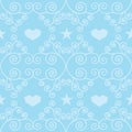 Blue winter hearts folk vector seamless pattern.