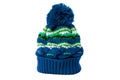 Blue winter knit ski hat isolated white background one Royalty Free Stock Photo