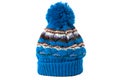 Blue winter knit ski hat isolated white one single Royalty Free Stock Photo
