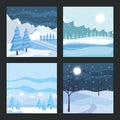Blue winter landscape with trees cards