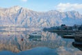 Blue winter morning of a seaside village. Montenegro, Kotor Bay Royalty Free Stock Photo