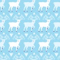 Blue winter reindeer folk vector seamless pattern.