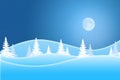 Blue winter scene of snow covered hills under a moon lit sky Royalty Free Stock Photo