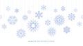 Blue Winter Seamless Background with geometric Snowflakes hanging from Above. Royalty Free Stock Photo