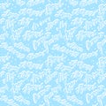 Blue winter seamless pattern consists of twelve names months lettering text listed in polish language with snow