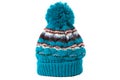 Blue winter knit ski hat isolated white Royalty Free Stock Photo