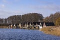 View of some boathouses. Idyllic situatuion at the Lake Muritz in Mecklenburg, Germany Royalty Free Stock Photo