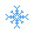 Blue winter snowflake pixel art cartoon retro game style