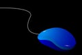 Blue Wired Computer Mouse at Black Background