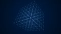 Blue wireframe cube whith connection dots and lines. Digital blockchain concept and data transfer system. 3d rendering Royalty Free Stock Photo