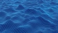 Blue wireframe grid overlaying a wavy ocean surface Royalty Free Stock Photo