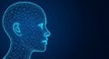 Blue wireframe human head profile with digital network Royalty Free Stock Photo