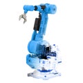 Blue wireframe robotic arm